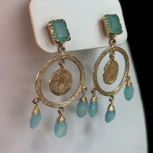 Elegant Gold and Milky Aquamarine Dangle Earrings